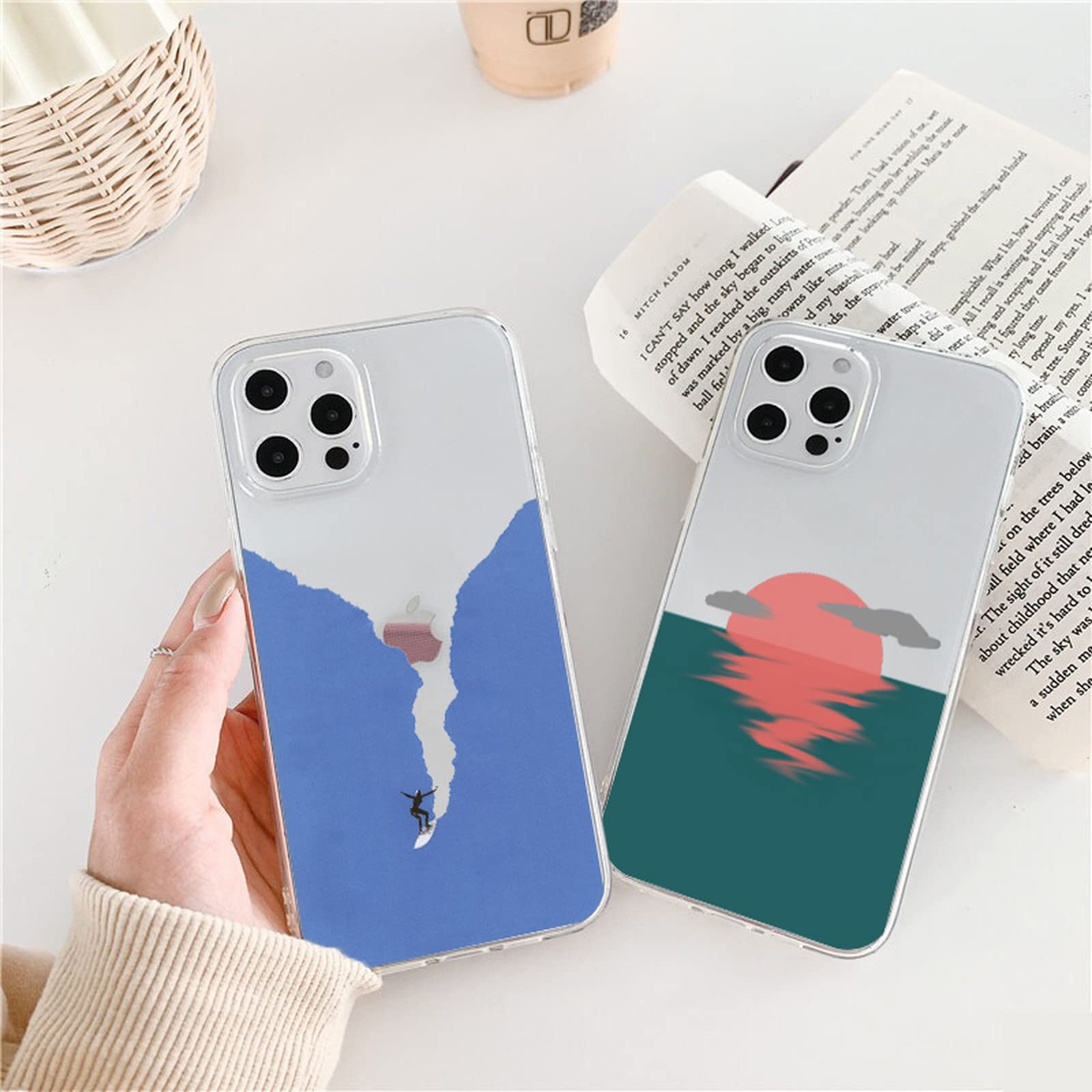 Amazon.co.jp: 海波日の出クリア電話ケース For iPhone 11 12 13 プロ